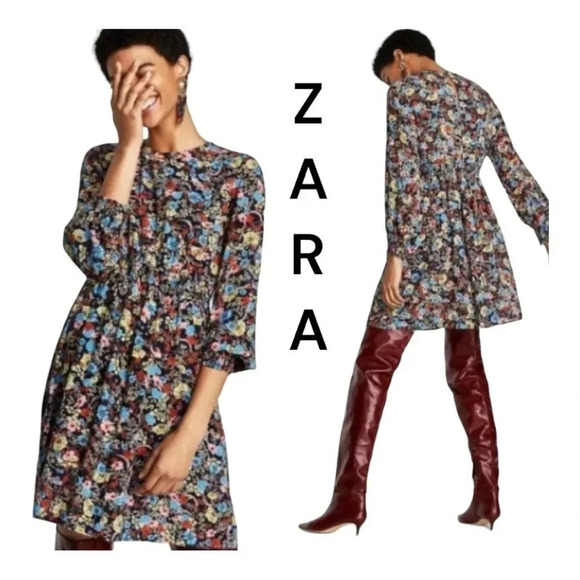 Zara Dresses & Skirts - ZARA floral printed‎ dress 👗 long sleeve size small